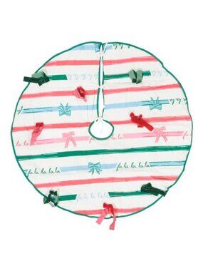 MDESIGN 52in Riley Ribbons Faux Linen Tree Skirt With Velvet Bows NWT
